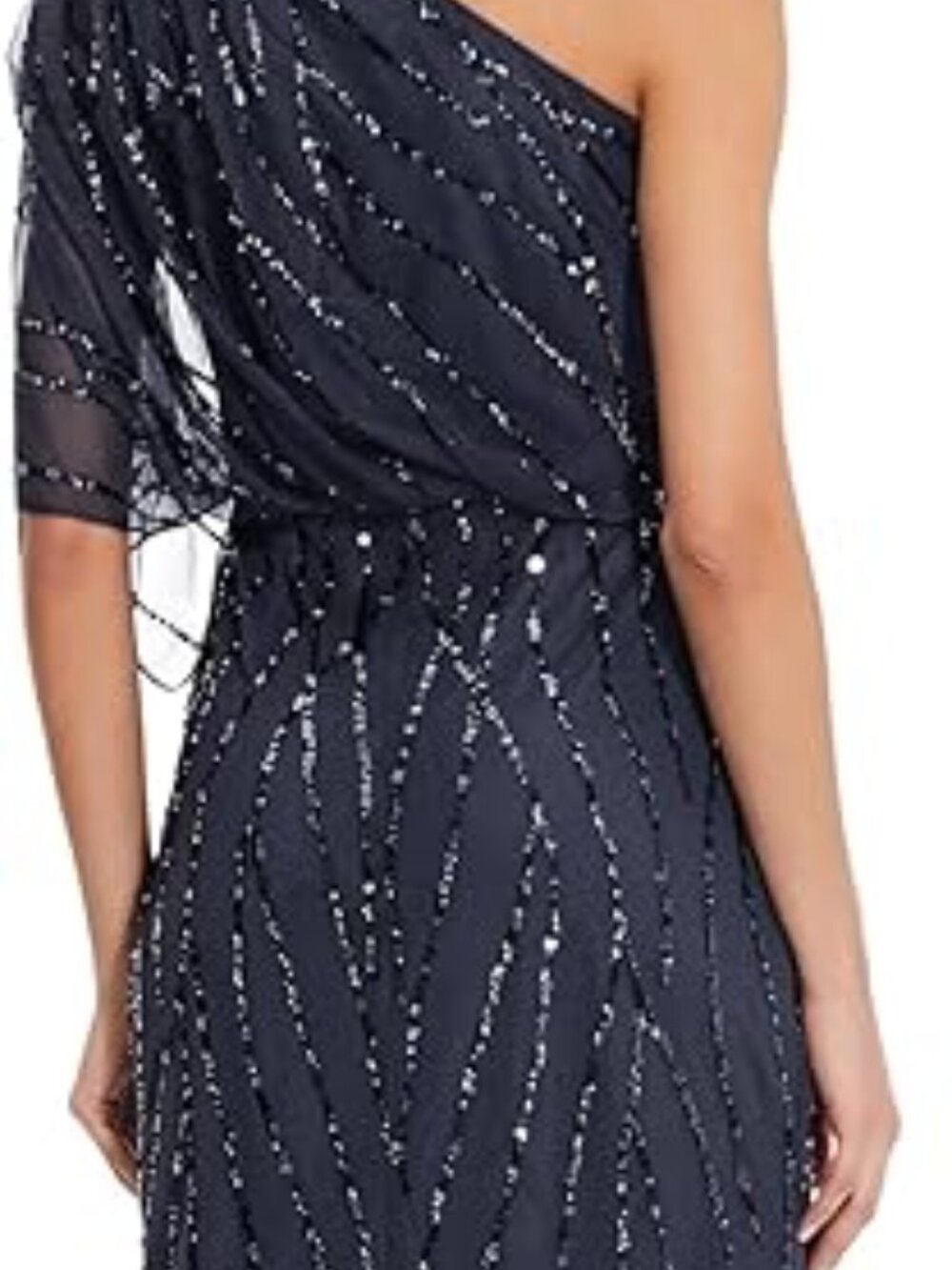 Adrianna Papell Women's Long Beaded One Shoulder Dress, size 18, Navy - Picture 2 of 4